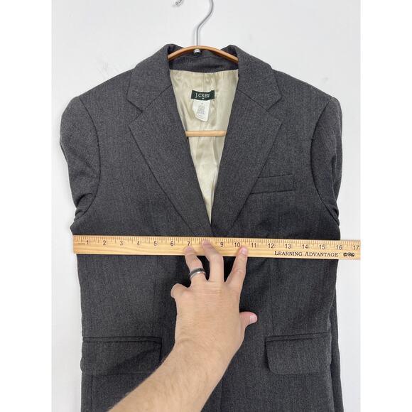 J Crew Women Blazer 0 Gray Classic Heather Covered Pockets Lapel Gold Buttons - Picture 5 of 7